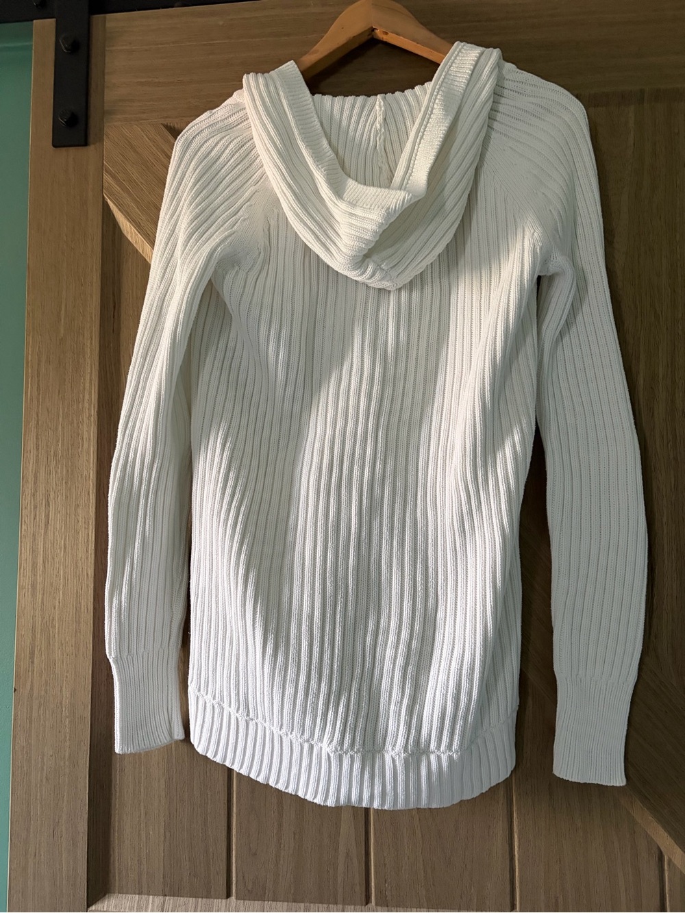J. Crew Cream Ribbed Button Pullover Hoodie - Picture 2 of 3